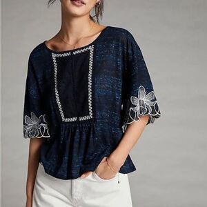 Anthropologie Pilcro Art to Wear Orchid Embroidered Whimsi Cottagecore Blouse S